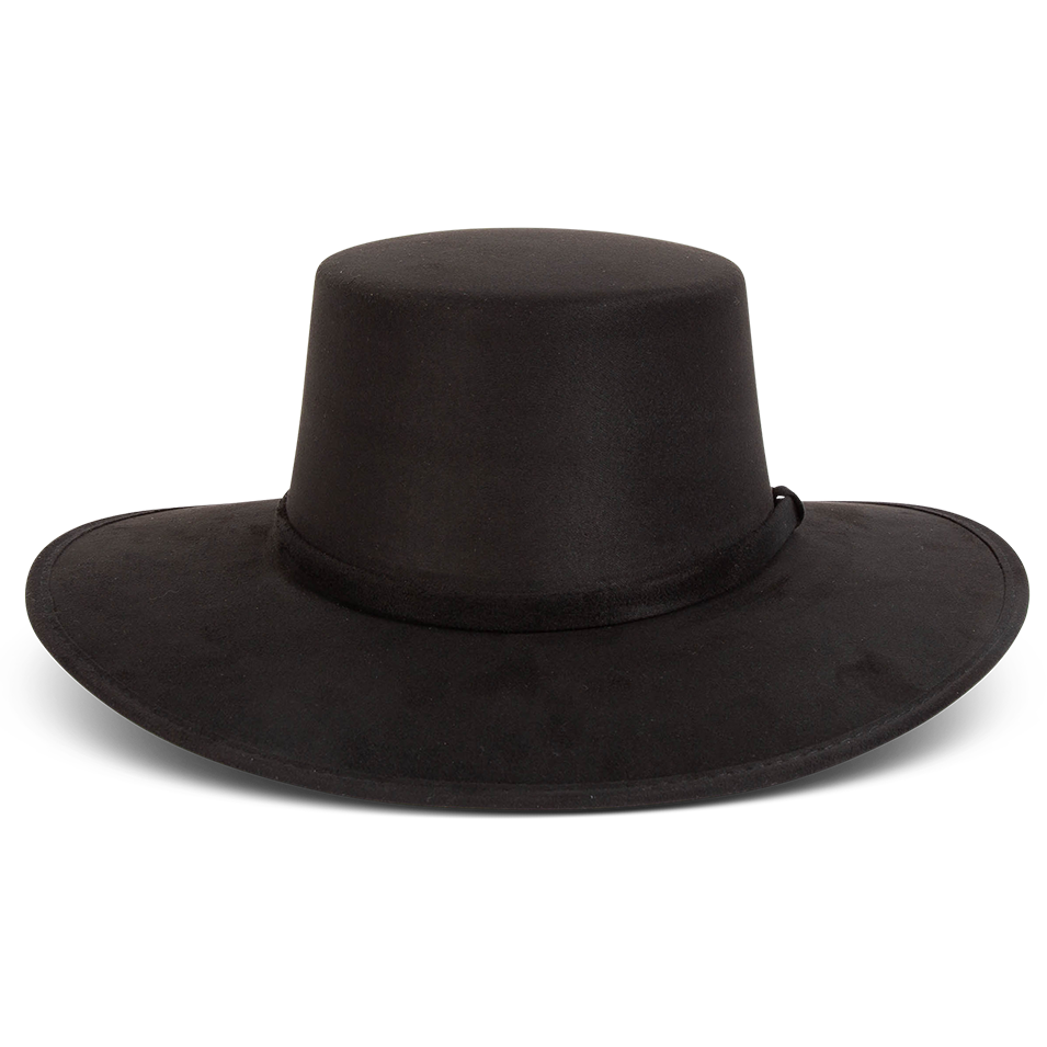FREEBIRD Moonshine black flat wide-brim hat featuring boater-shaped crown and tonal band