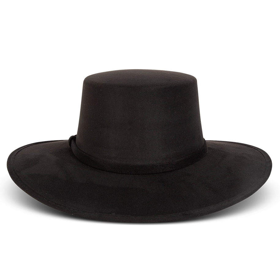Moonshine black back view showing flat wide-brim on FREEBIRD simplistic hat with boater-shaped crown and tonal band