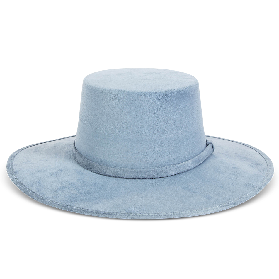 FREEBIRD Moonshine blue flat wide-brim hat featuring boater-shaped crown and tonal band