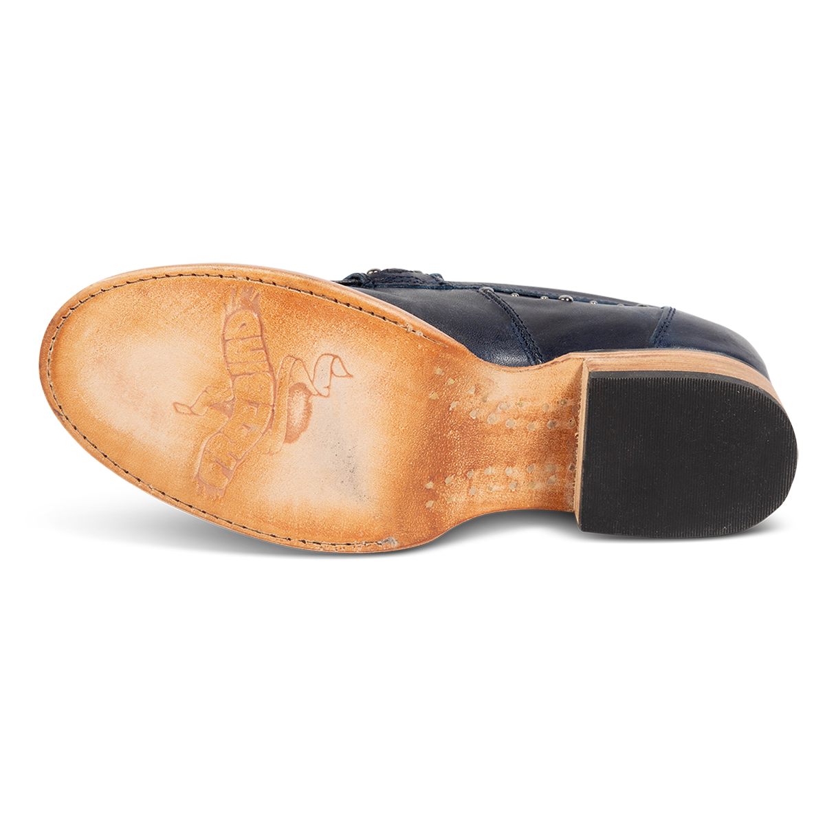 Leather sole imprinted with FREEBIRD on women's Myla blue leather loafer