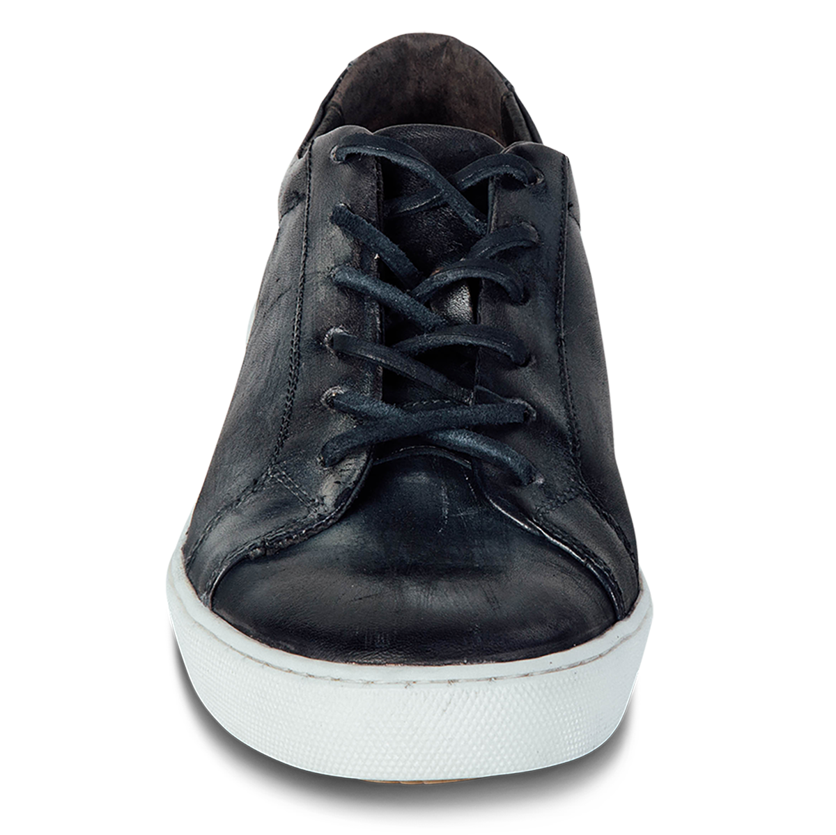 Front view showing leather lace closure on FREEBIRD men's Newport black leather sneaker