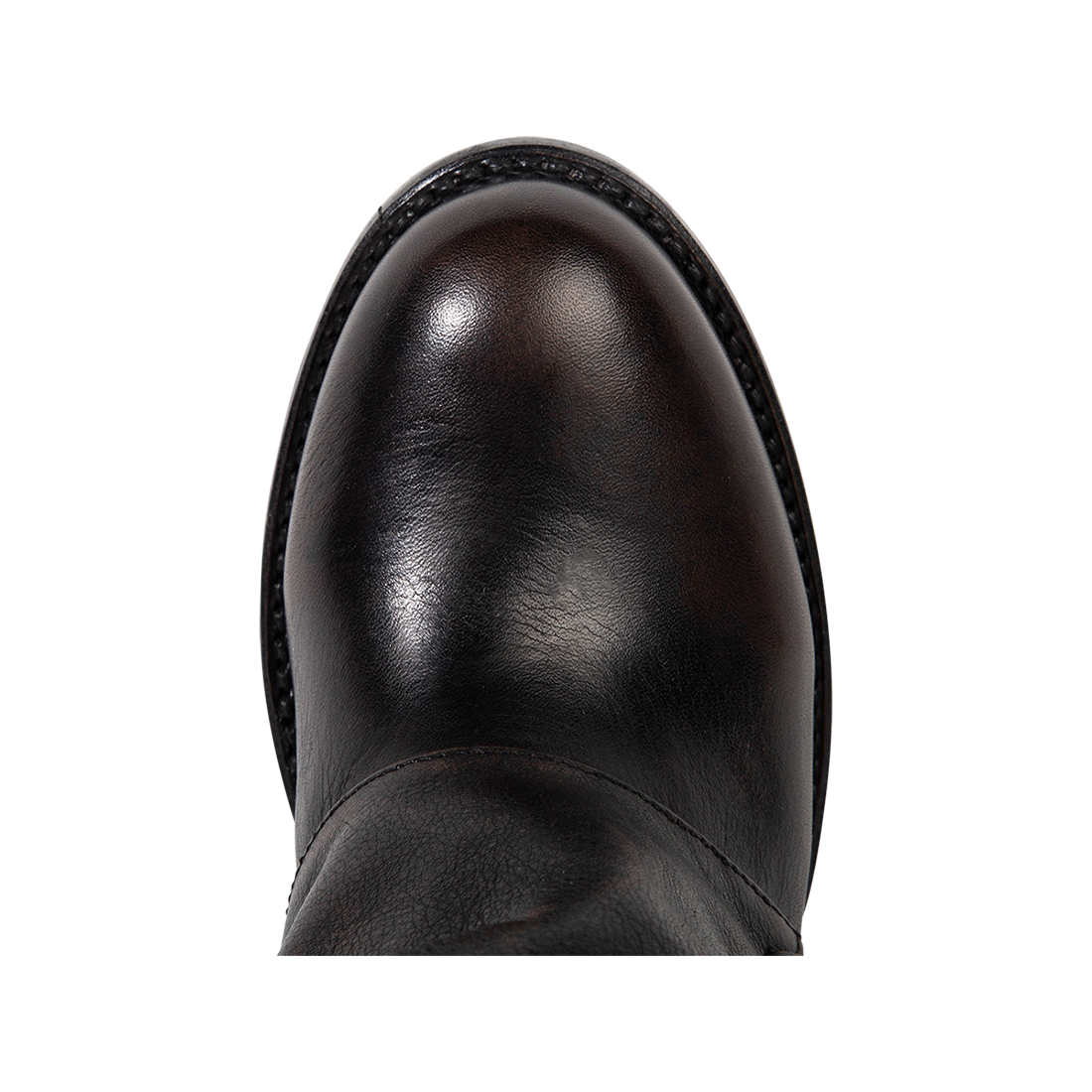 Top view showing round toe construction on FREEBIRD women's Nighthawk black boot