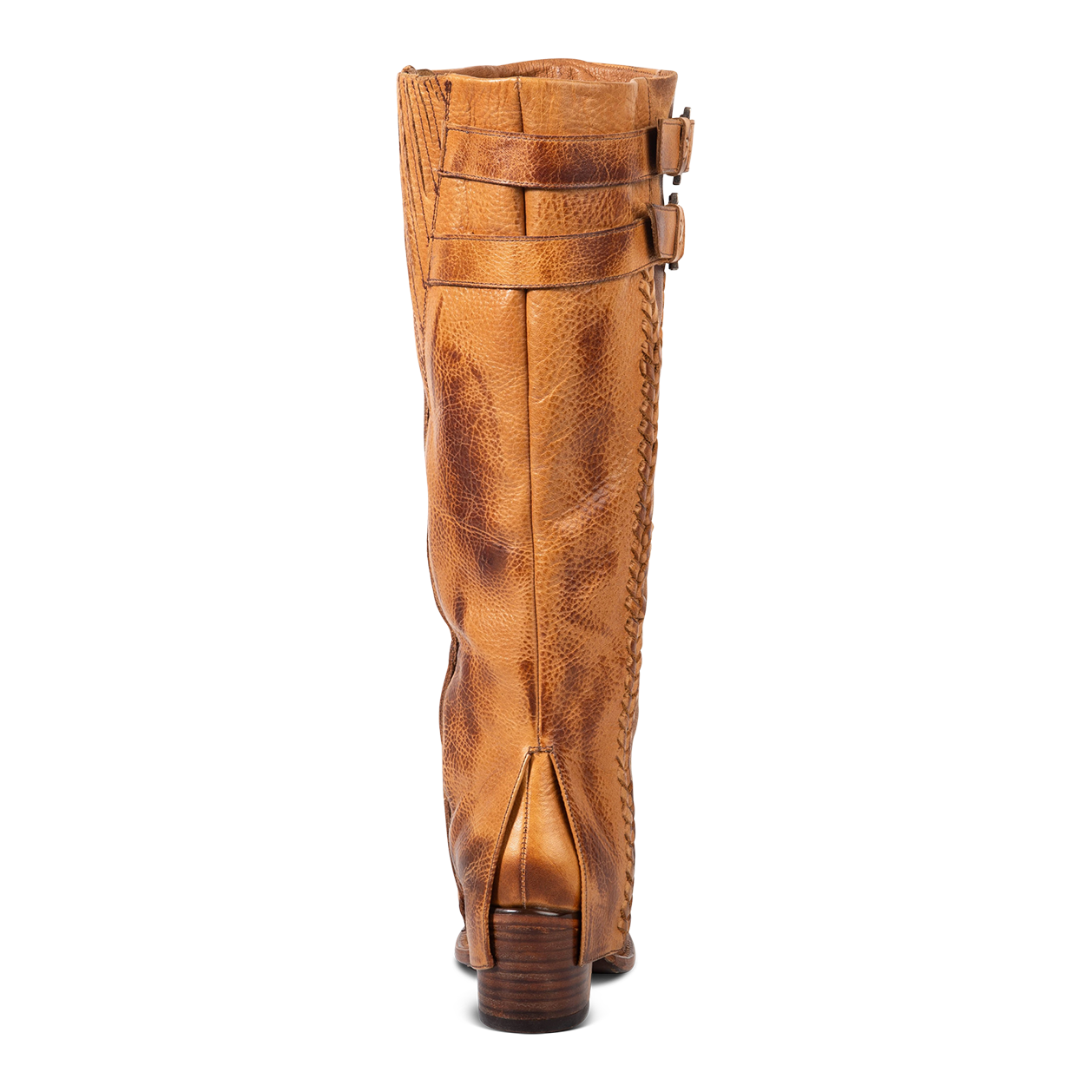 Back view showing shaft overlay and low heel on FREEBIRD women's Nighthawk wheat boot