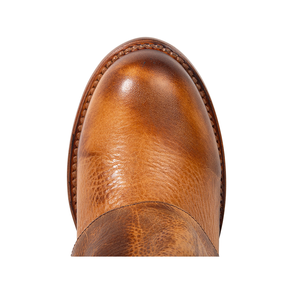 Top view showing round toe construction on FREEBIRD women's Nighthawk wheat boot