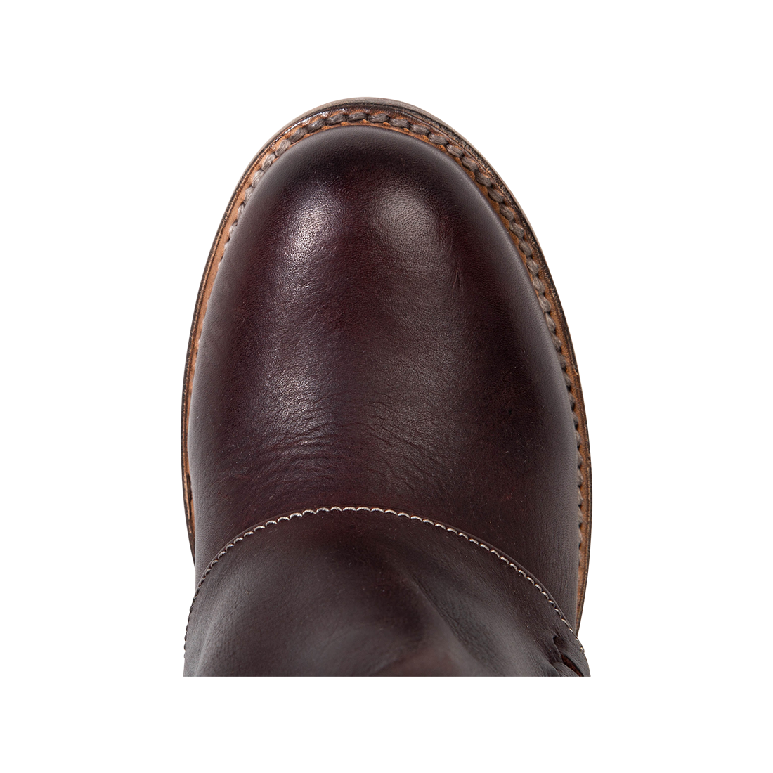 Top view showing round toe construction on FREEBIRD women's Nighthawk wine boot