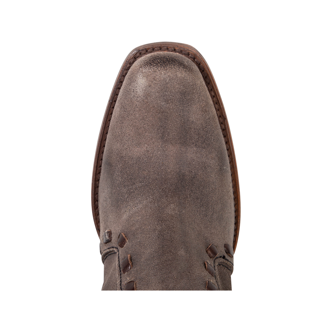 Top view showing narrow toe construction on FREEBIRD women's Paisley grey suede boot