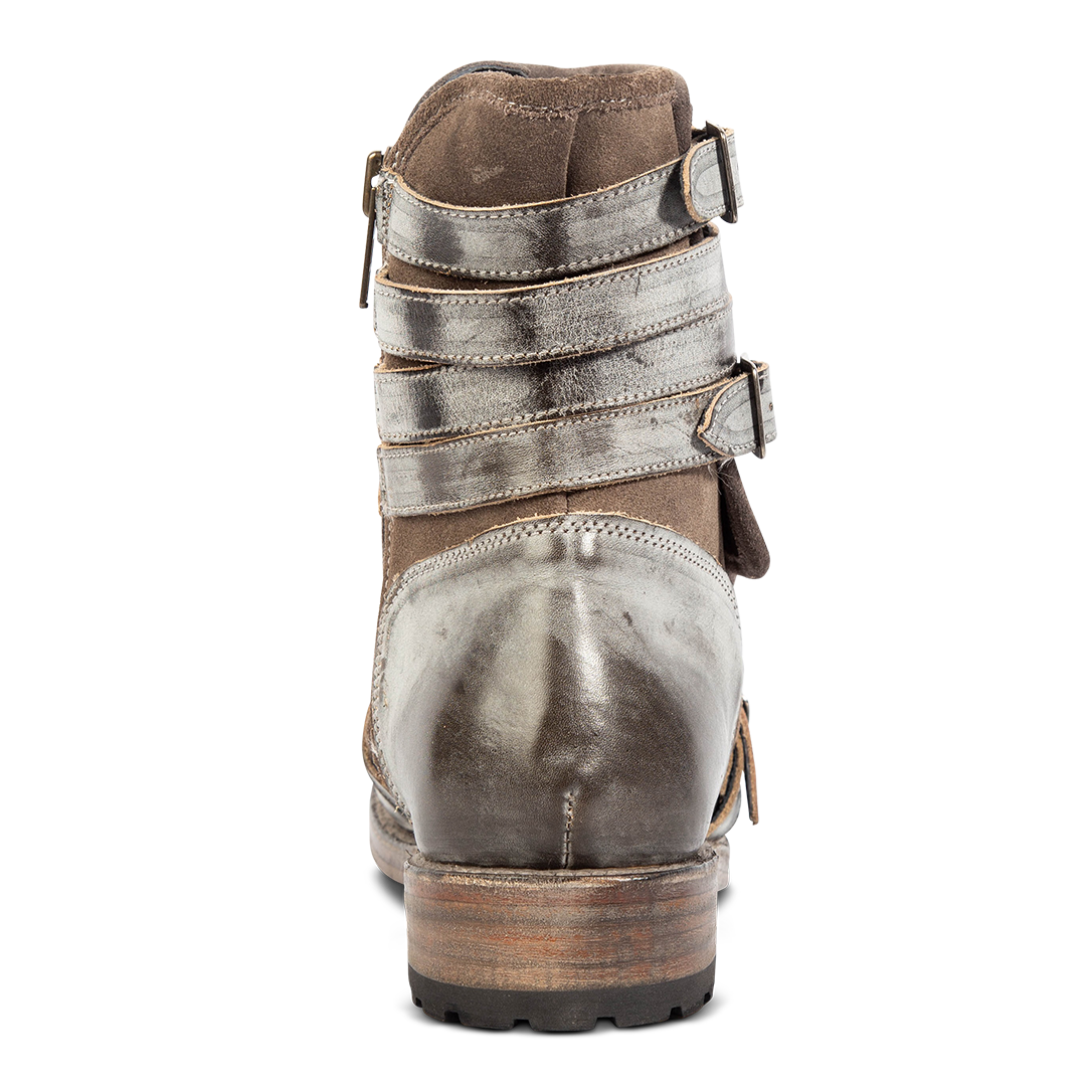 Back view showing four leather straps and low heel on FREEBIRD men's Pantera ice boot