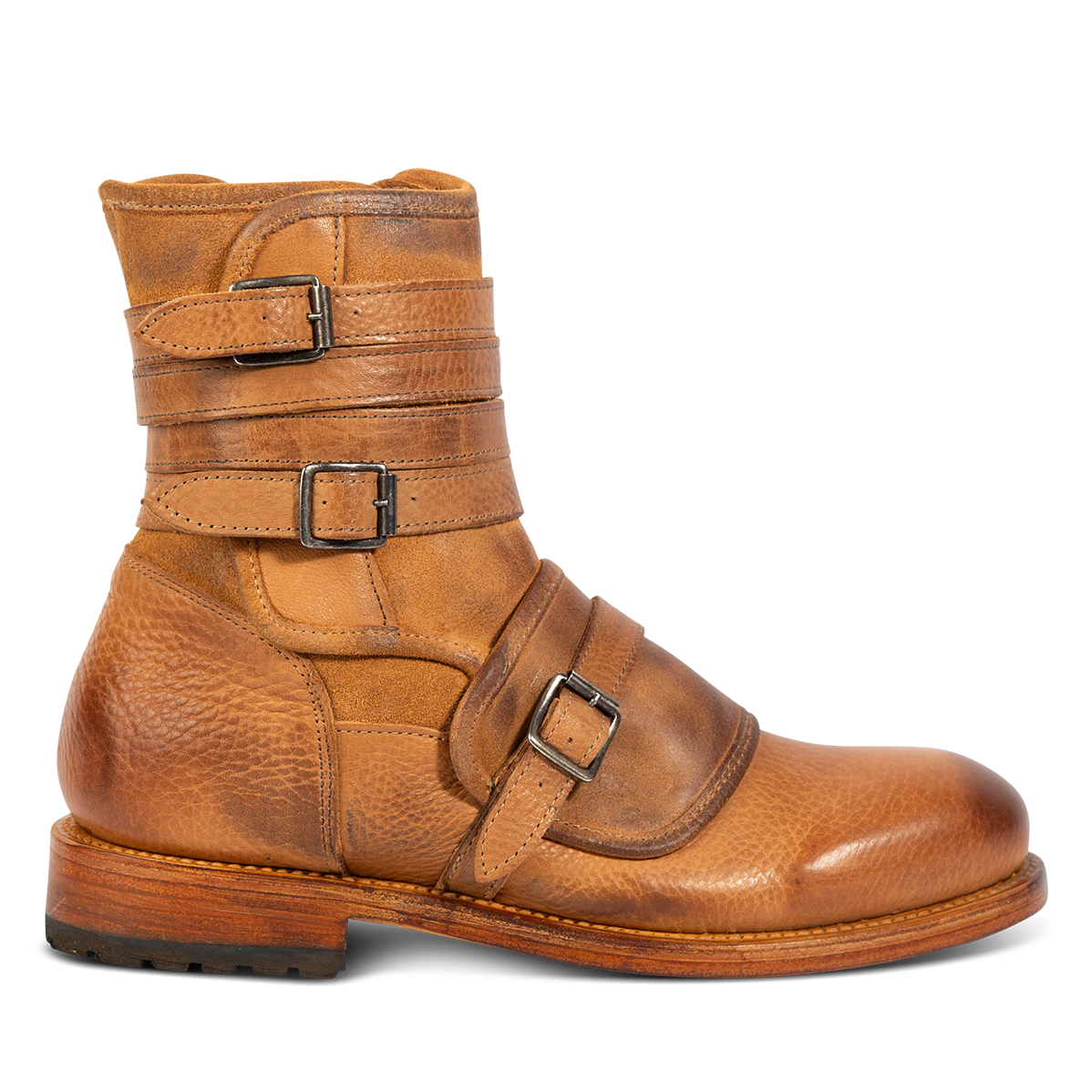 FREEBIRD men's Pantera tan suede and leather boot with multi straps and rubber tread sole
