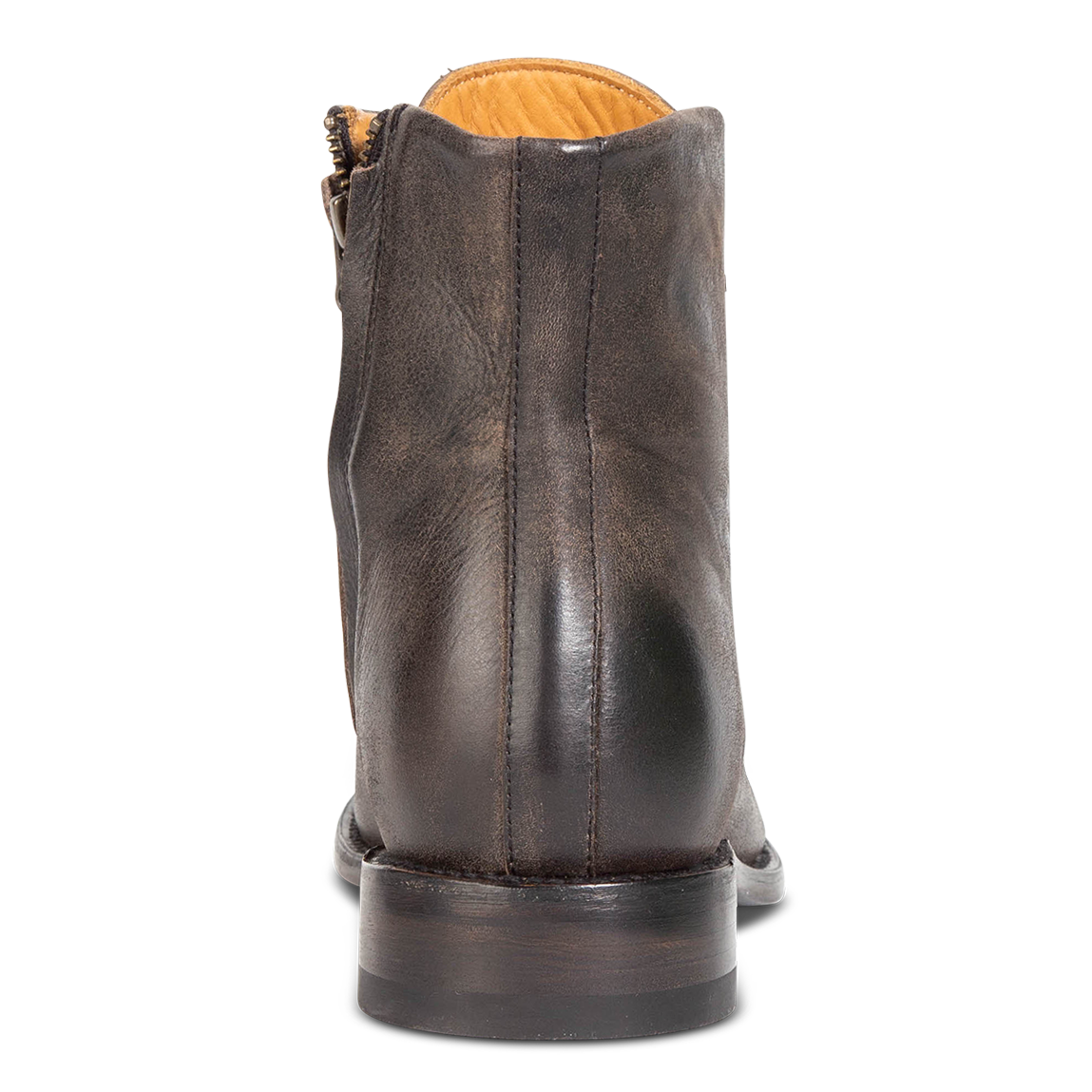 Back view showing low heel on FREEBIRD men's Paxton black ankle boot