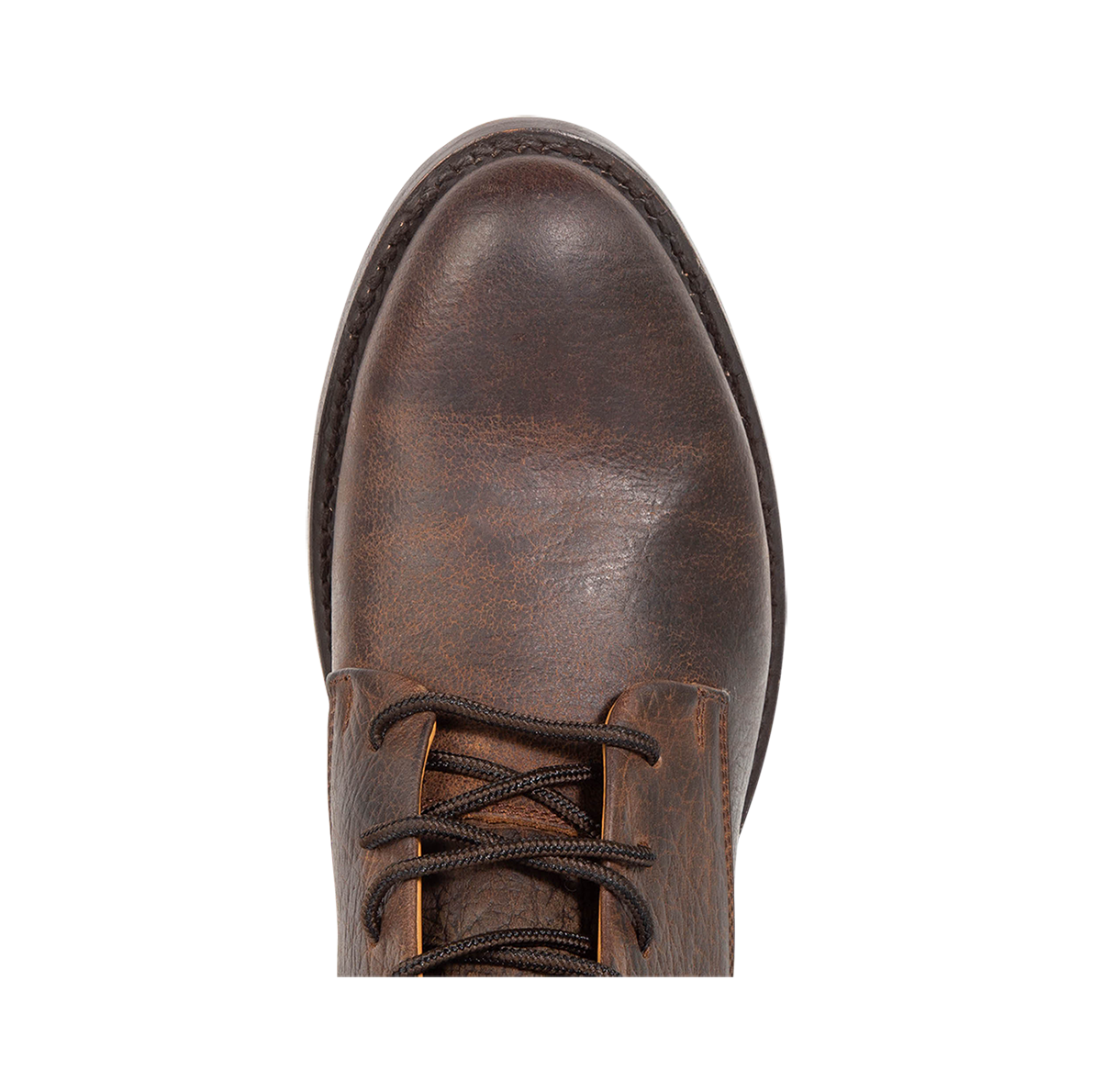 Top view showing almond toe on FREEBIRD men's Paxton brown ankle boot