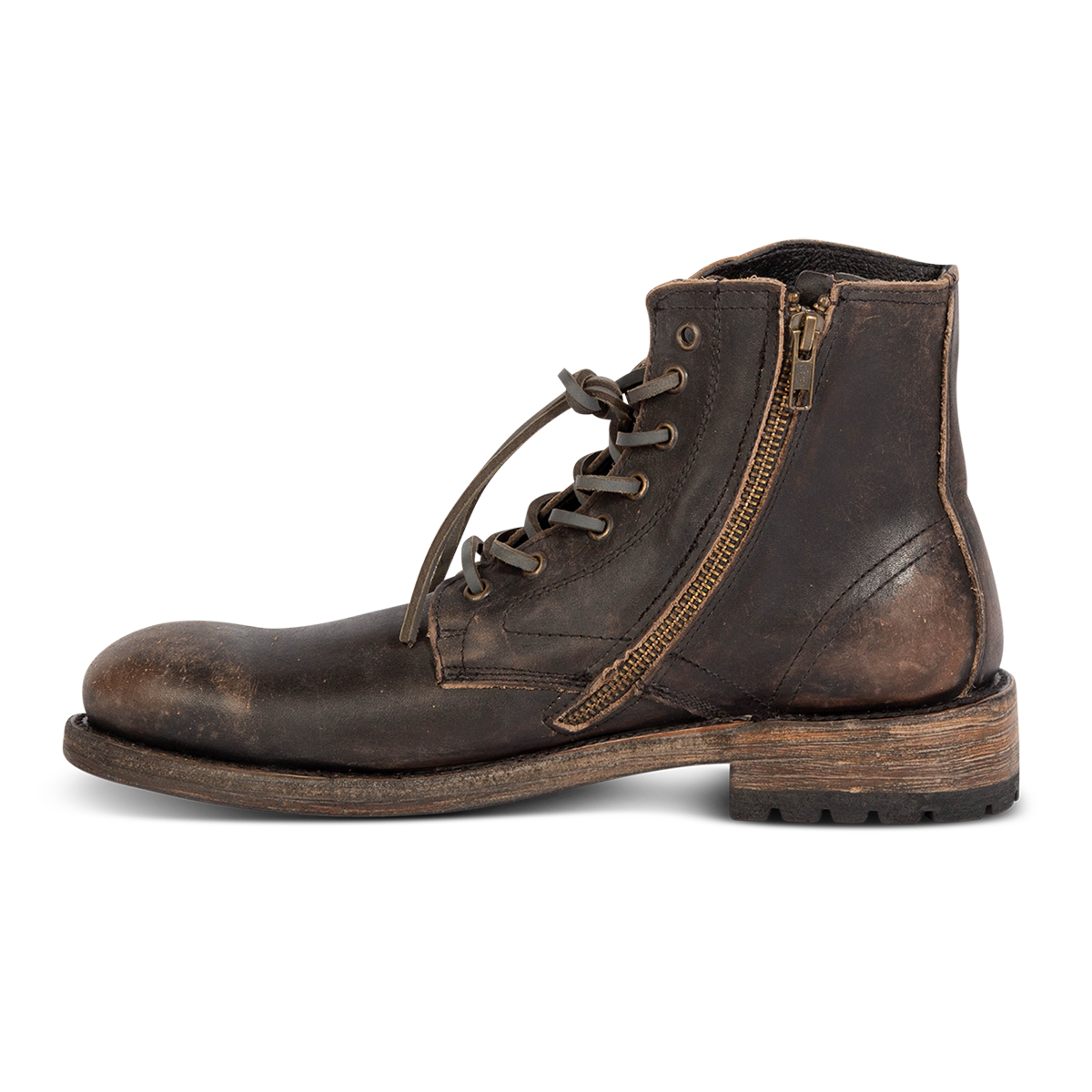 Inside view showing FREEBIRD men's Pendleton black leather inside zip low heel ankle boot with almond toe