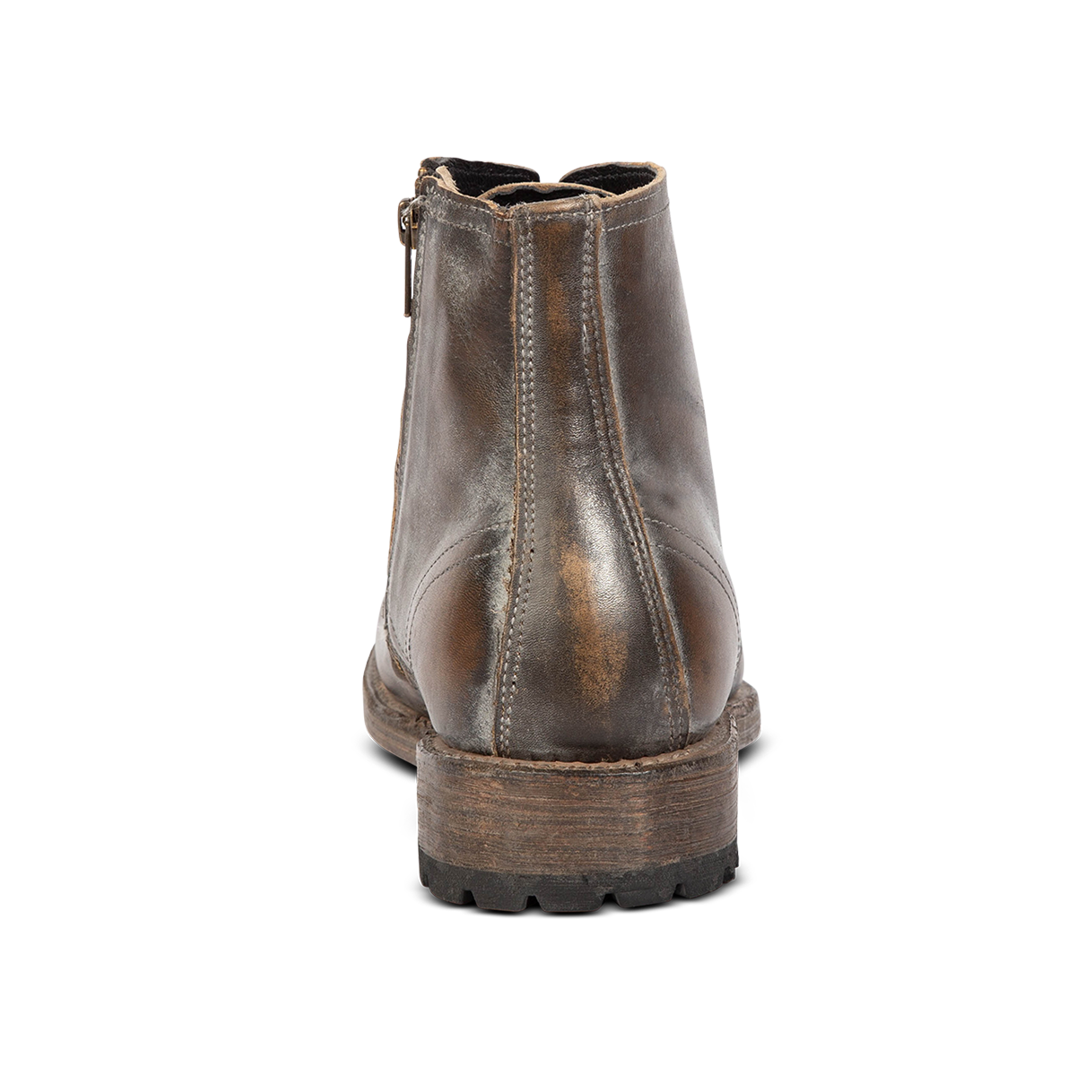 Back view showing low, lifted heel on FREEBIRD men's Pendleton ice leather ankle boot