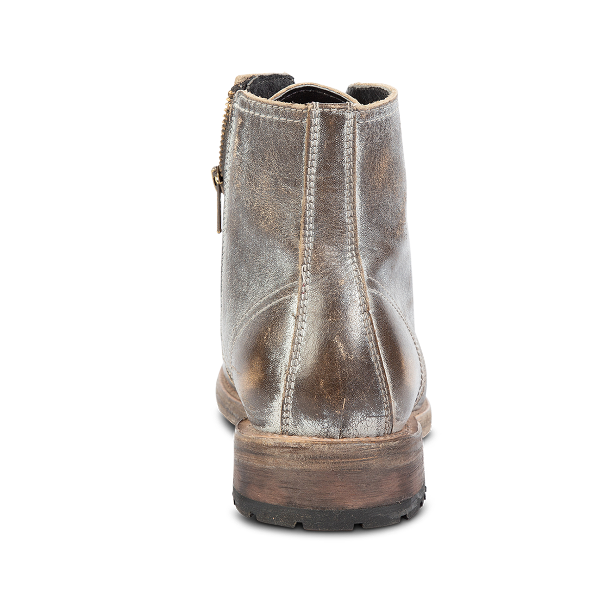 Back view showing low, lifted heel on FREEBIRD men's Pendleton ice leather ankle boot