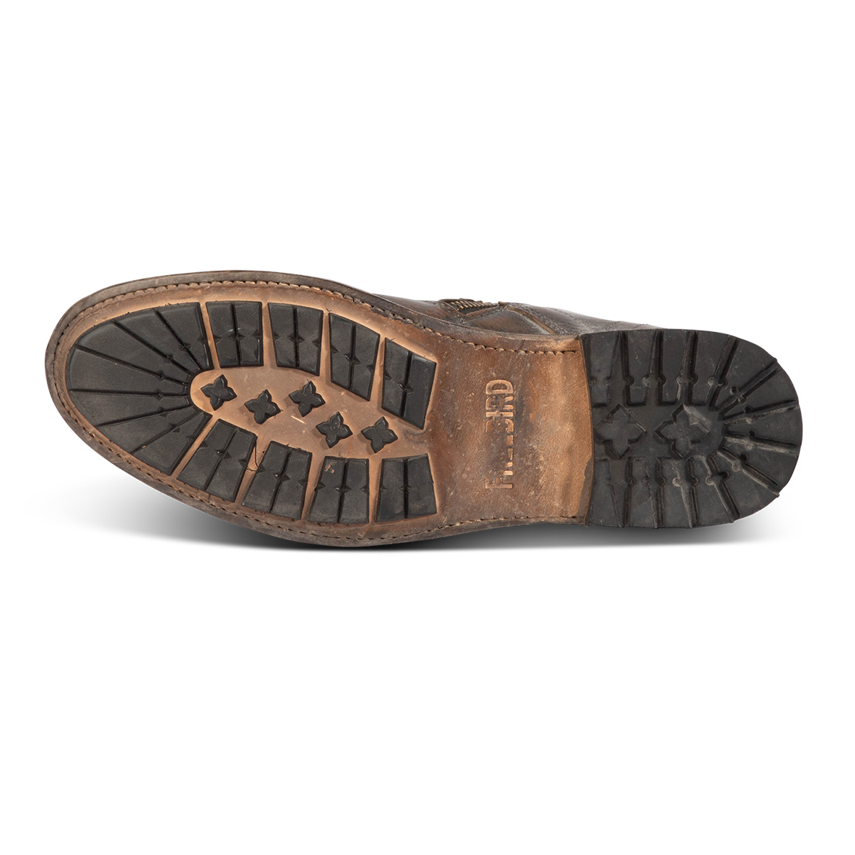 Rubber sole imprinted with FREEBIRD on Pendleton men's ice leather ankle boot 