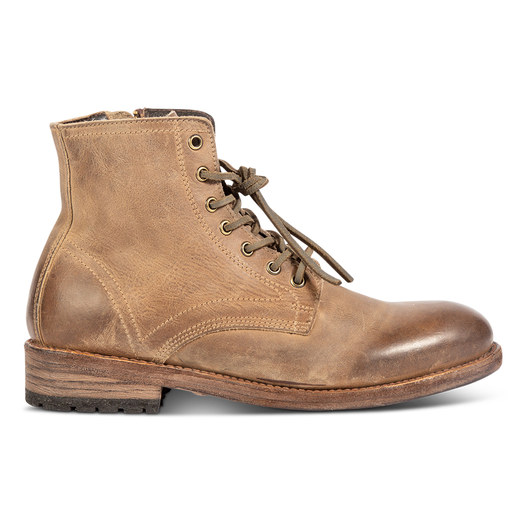FREEBIRD men's Pendleton tan leather inside zip low heel ankle boot with almond toe