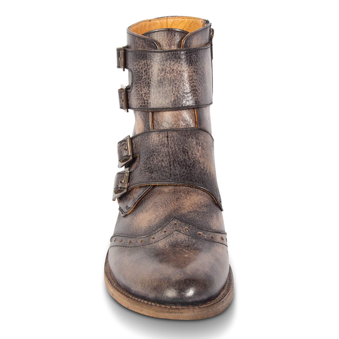 Front view showing double leather in-strep straps on FREEBIRD men's Penn black dress boot