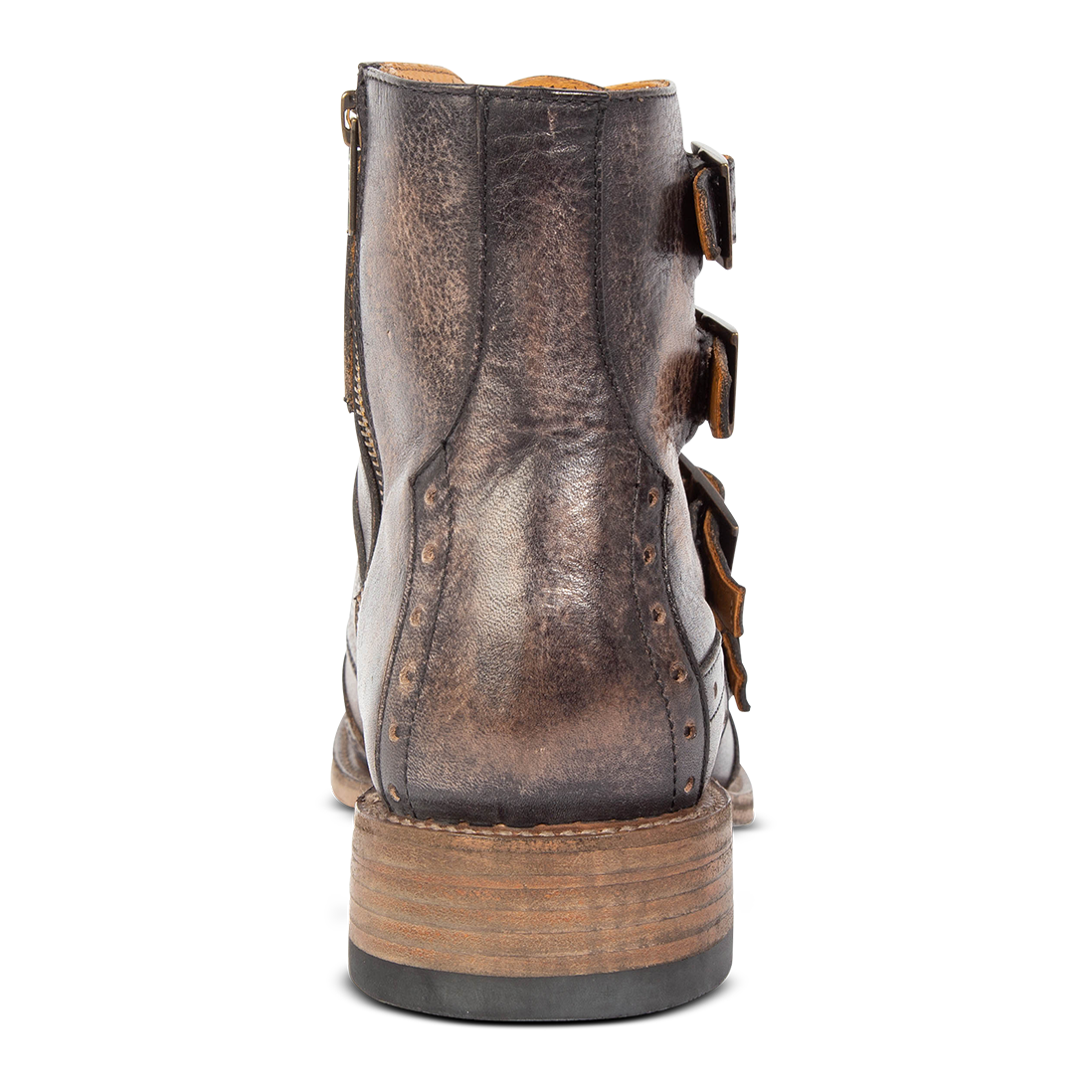 Back view showing brogue detailing and low heel on FREEBIRD men's Penn black dress boot