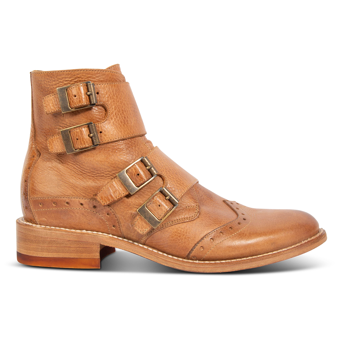 FREEBIRD men's Penn tan dress boot with brogue detailing and decorative straps