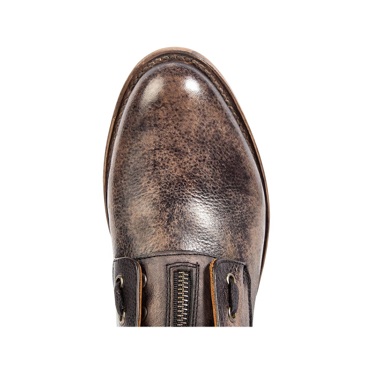 Top view showing an almond toe on FREEBIRD men's Porter black leather boot 