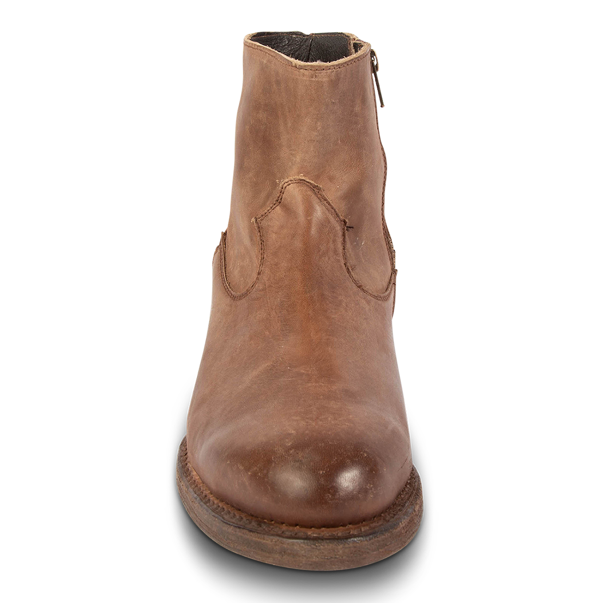 Front view showing ankle shaft construction on FREEBIRD men's Pueblo tan ankle boot