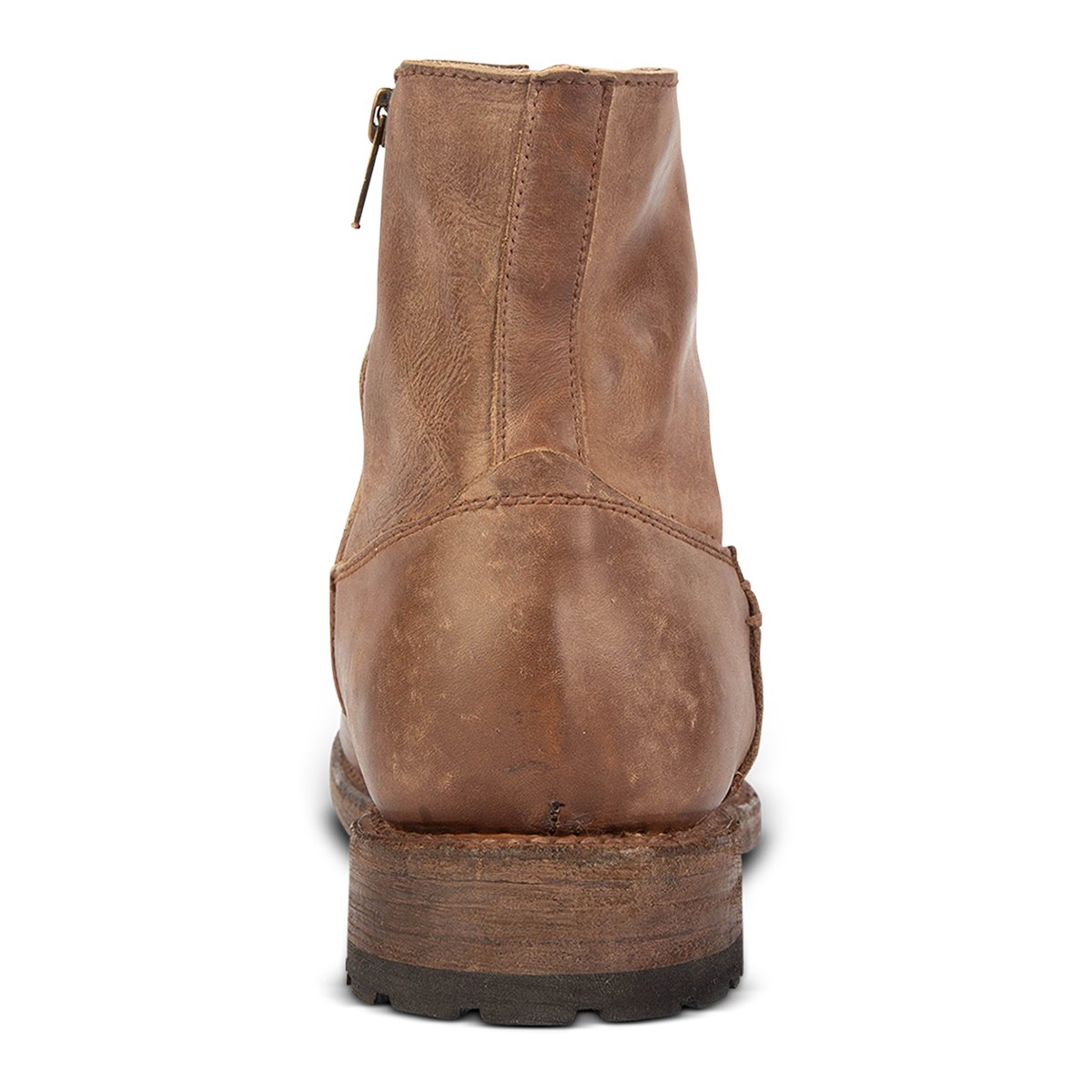 Back view showing low heel on FREEBIRD men's Pueblo tan ankle boot