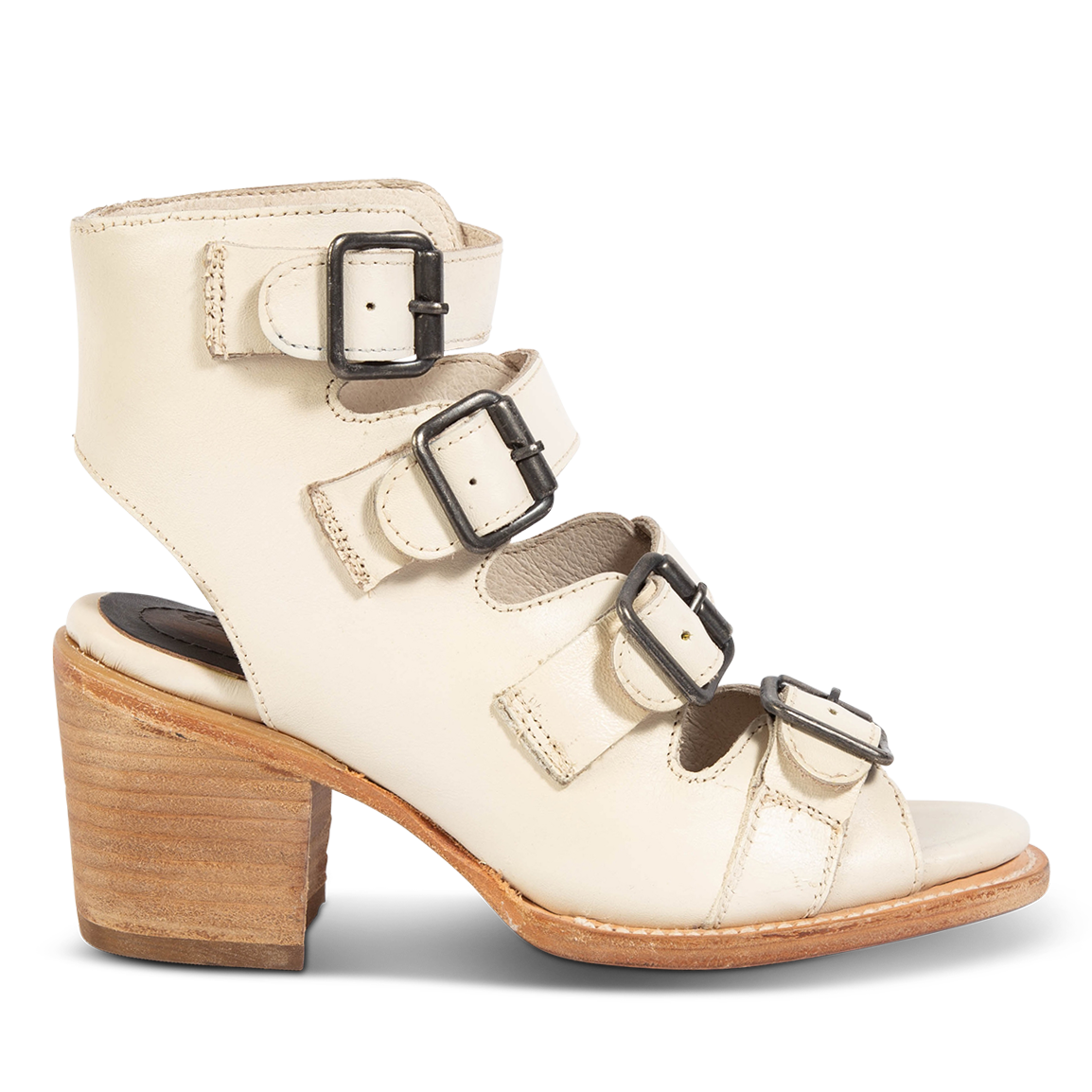 FREEBIRD women's Quail beige sandal with leather straps and working brass buckles
