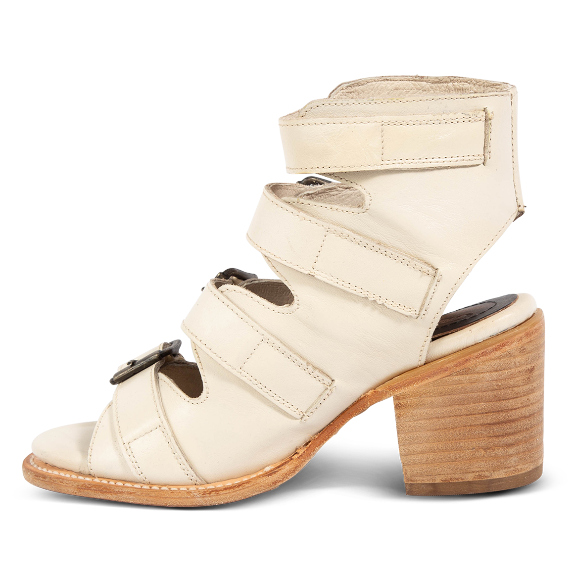 Inside view showing leather strap detailing FREEBIRD women's Quail beige sandal