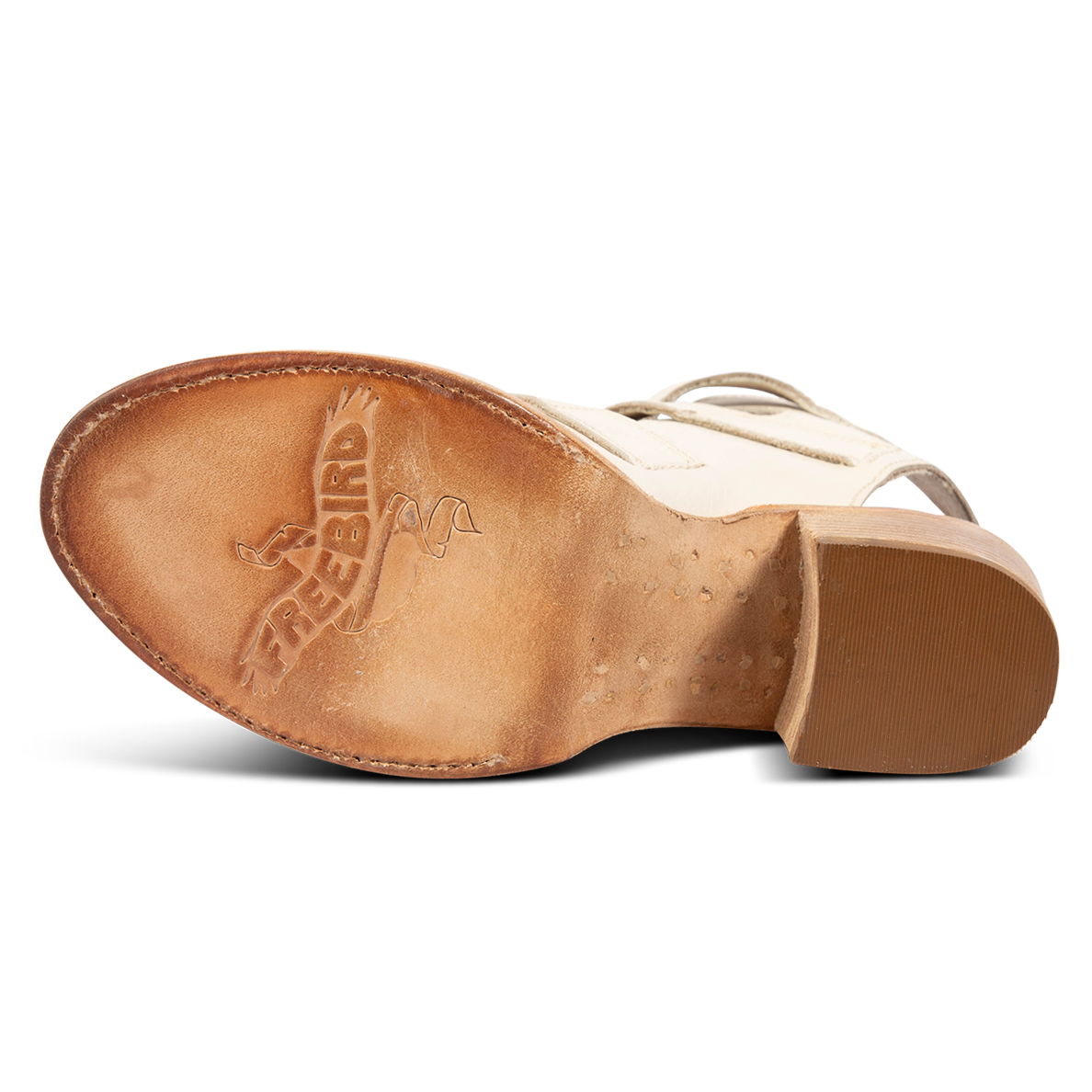 Leather sole imprinted with FREEBIRD on women's women's Quail beige sandal