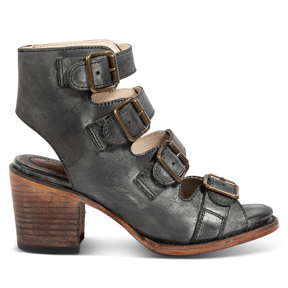FREEBIRD women's Quail black sandal with leather straps and working brass buckles