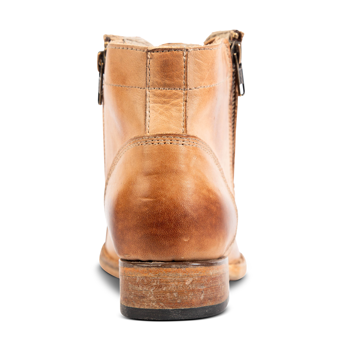 Back view showing FREEBIRD women's Rafter beige leather bootie low heel 