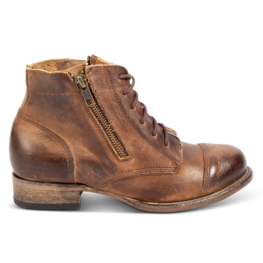 FREEBIRD women's Rafter cognac leather bootie with inside brass zipper, low heel and round toe