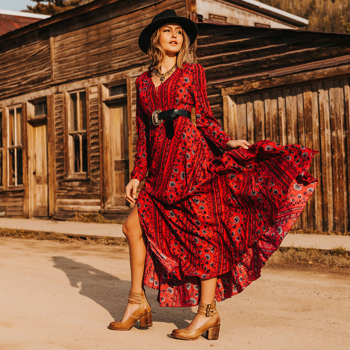 FREEBIRD women's Randi tan open construction ankle strap heel with adjustable rustic buckles lifestyle image