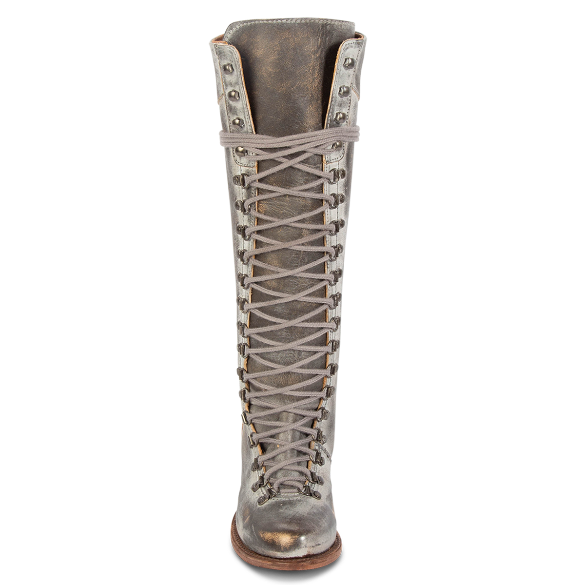 Front view showing lace up front shaft and eyelet lacing on FREEBIRD women's Raphael ice boot