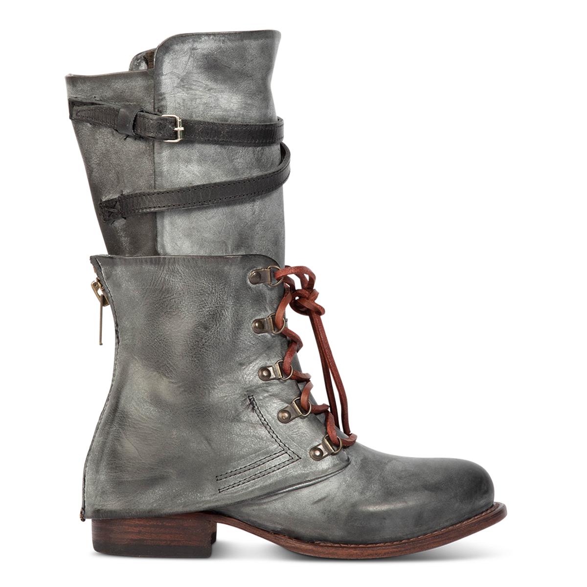 FREEBIRD women's Ravi black front lacing inner zip closure mid calf boot