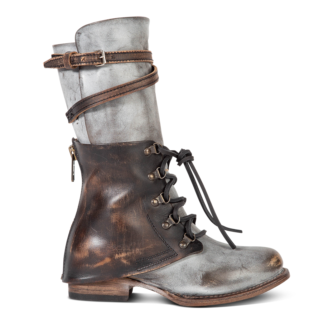 FREEBIRD women's Ravi ice two-toned leather front lacing inner zip closure mid calf boot