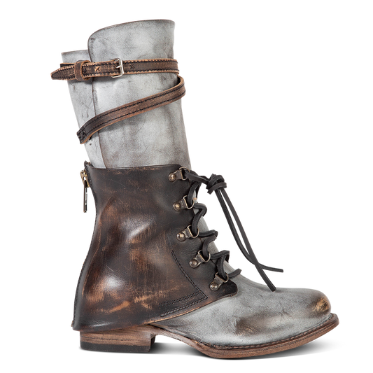 FREEBIRD women's Ravi ice two-toned leather front lacing inner zip closure mid calf boot