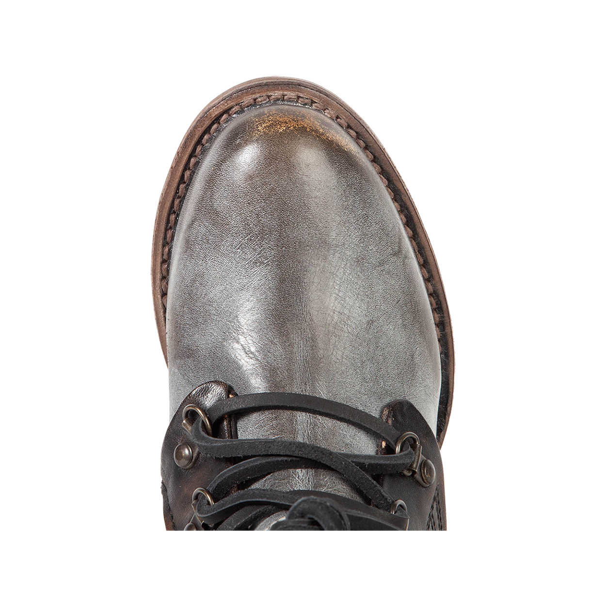 Top view showing round toe and front lacing on FREEBIRD women's Ravi ice mid calf leather boot