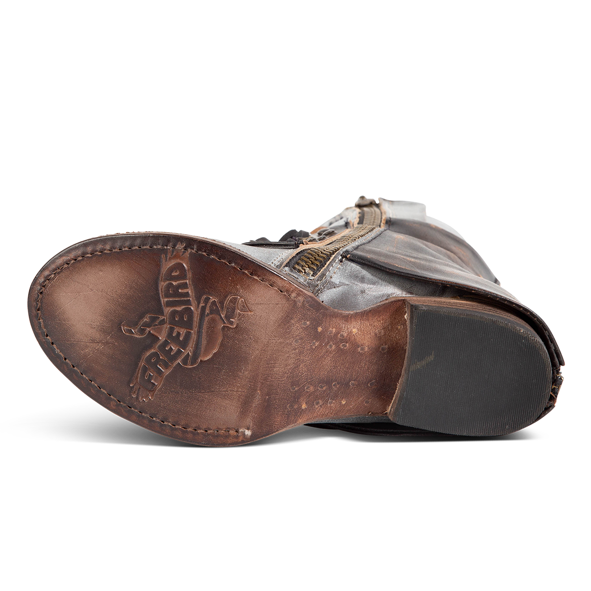 Leather sole imprinted with FREEBIRD on women's Ravi ice mid calf leather boot