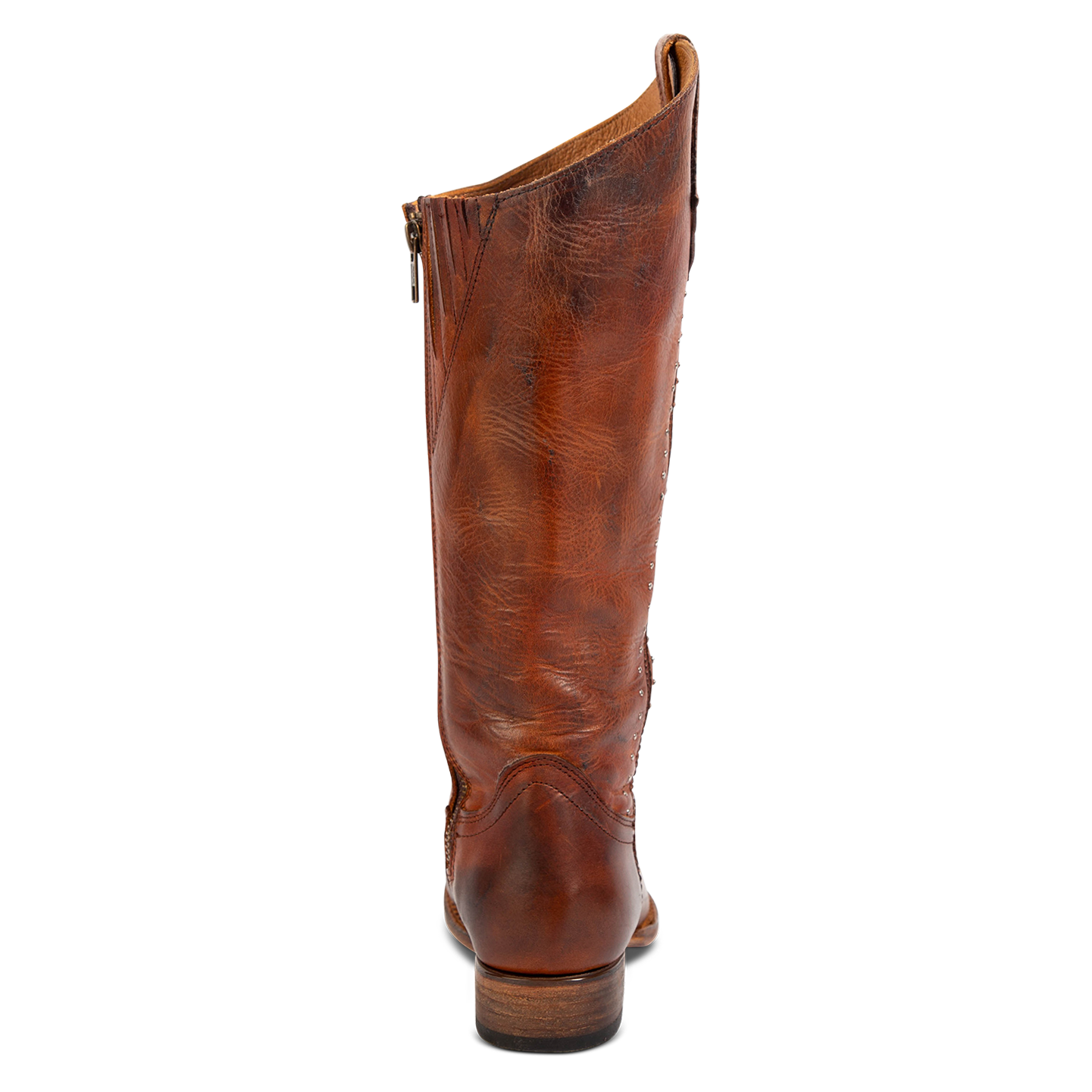 Back view showing low heel on FREEBIRD women's RIgger tan leather boot