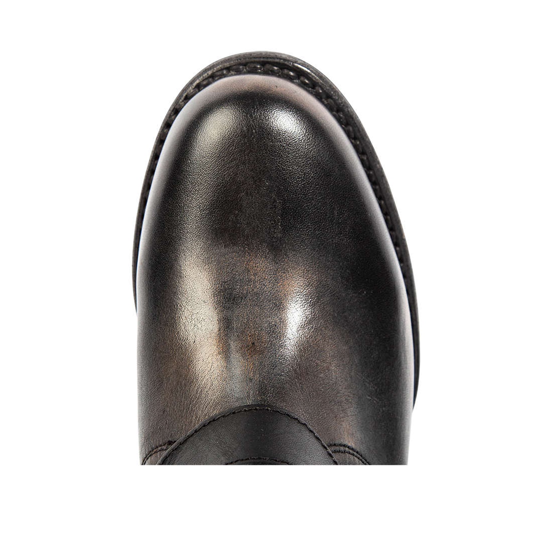 Top view showing a rounded toe on FREEBIRD women's Rip black leather boot