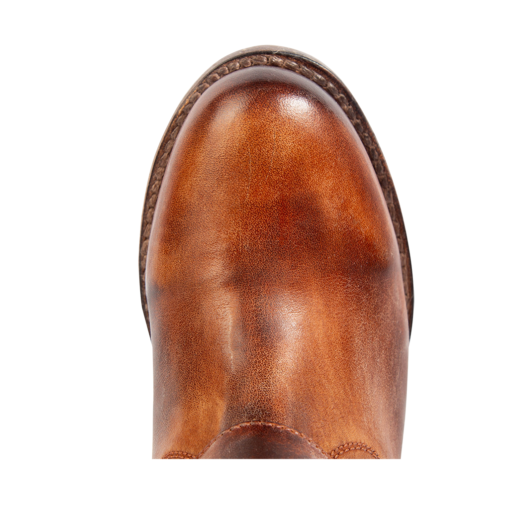 Top view showing a rounded toe on FREEBIRD women's Rip whiskey leather boot