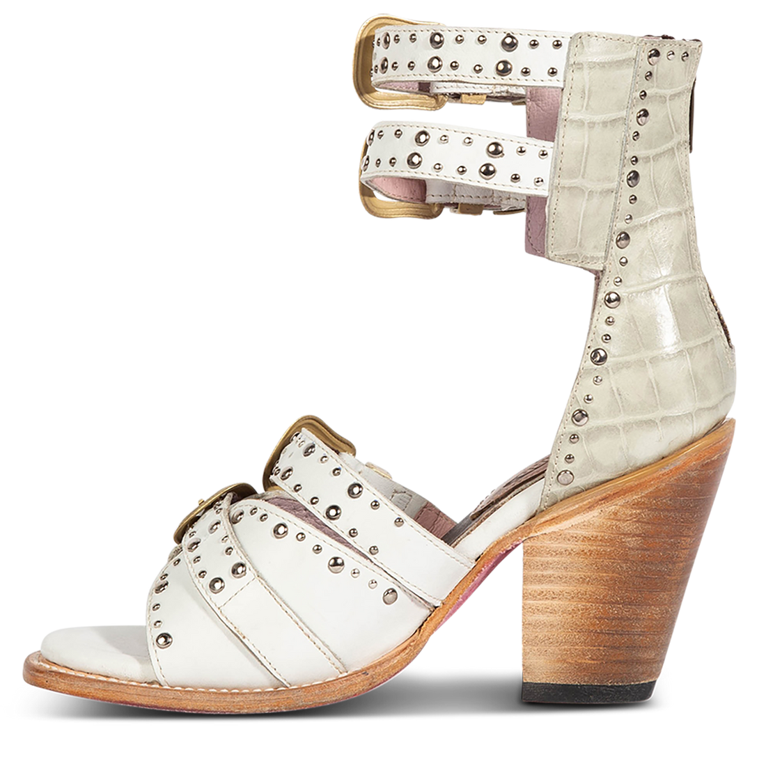 RODEO Women's Western Exclusive Studded Leather Sandal White Multi ...