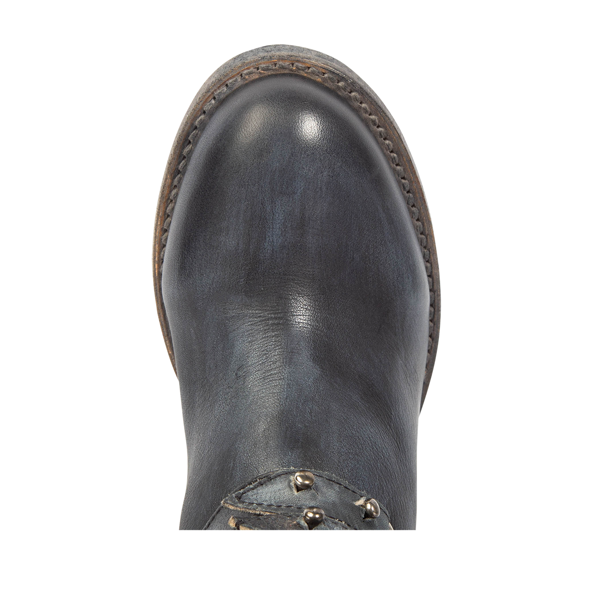 Top view showing round toe on FREEBIRD women's Rory navy leather boot