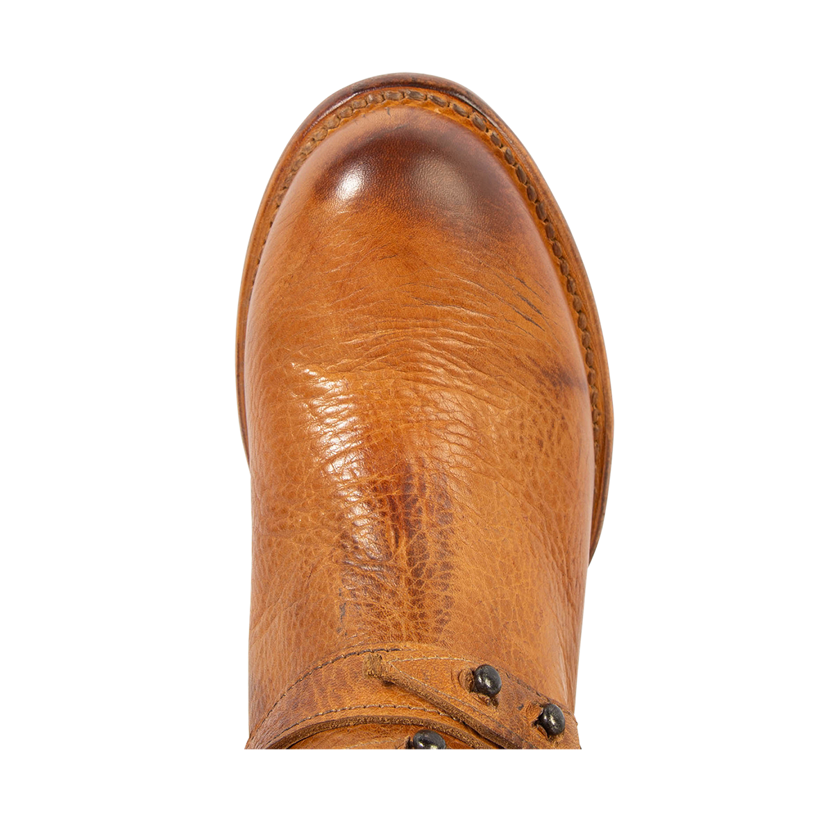 Top view showing round toe on FREEBIRD women's Rory wheat leather boot