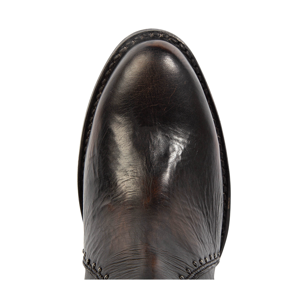 Top view showing almond toe on FREEBIRD women's Ryder black leather bootie