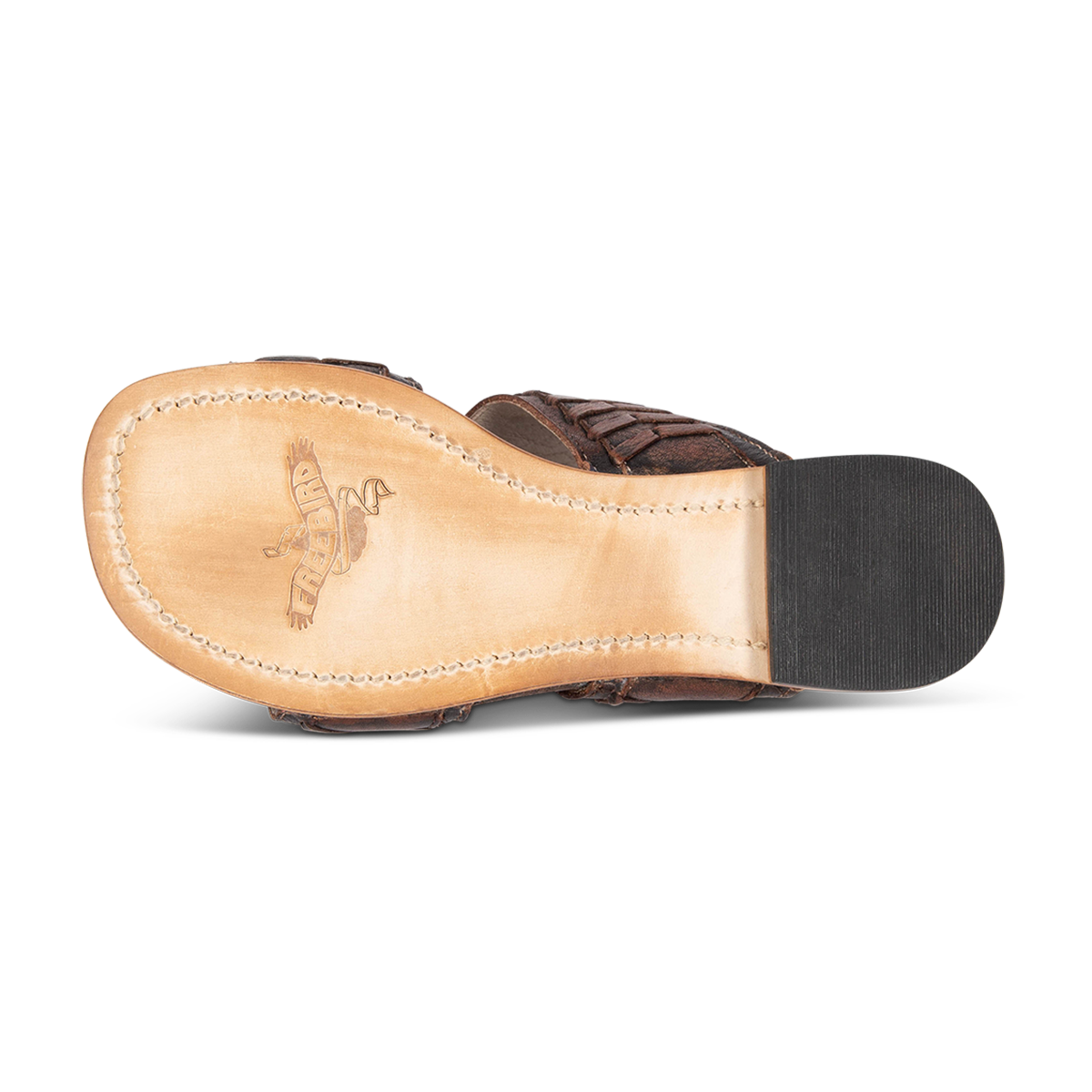 Leather sole on FREEBIRD women's Sage black low heeled slip-on sandal