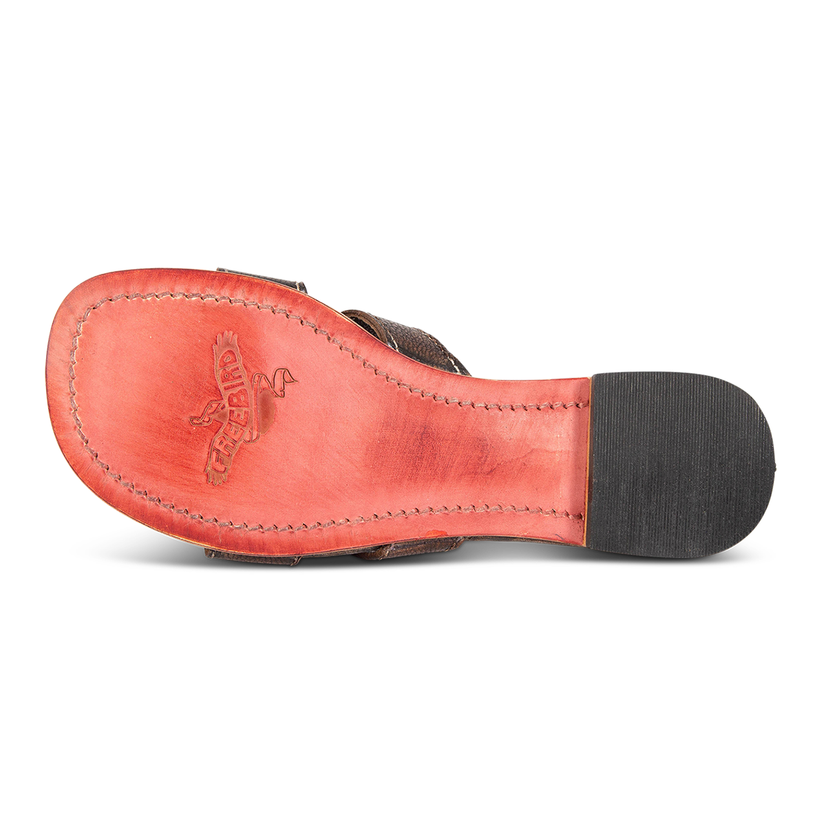 Leather sole on FREEBIRD women's Sawyer black low heeled sandal