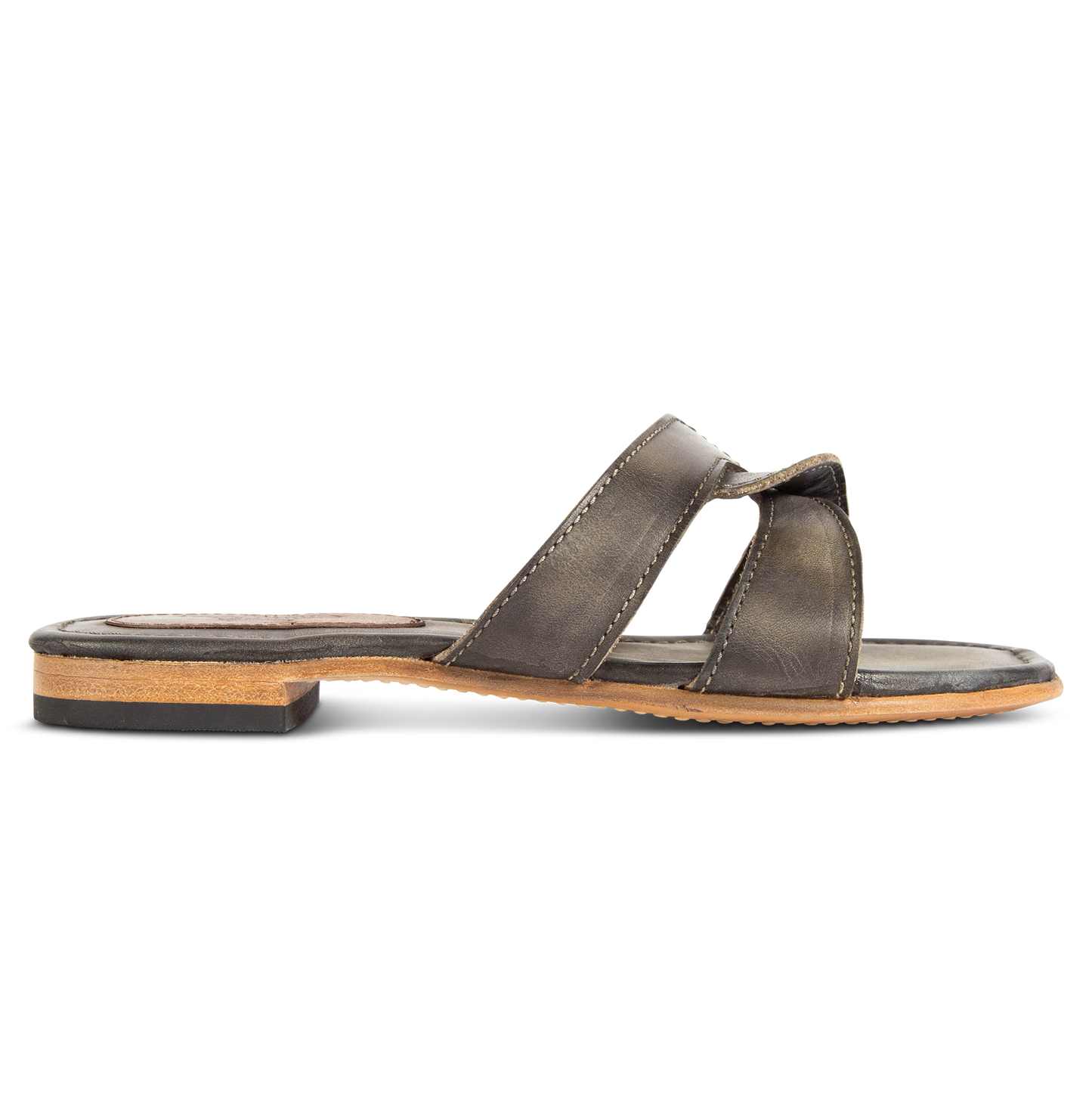 FREEBIRD women's Sawyer olive low heeled slip on sandal featuring criss-cross leather foot straps