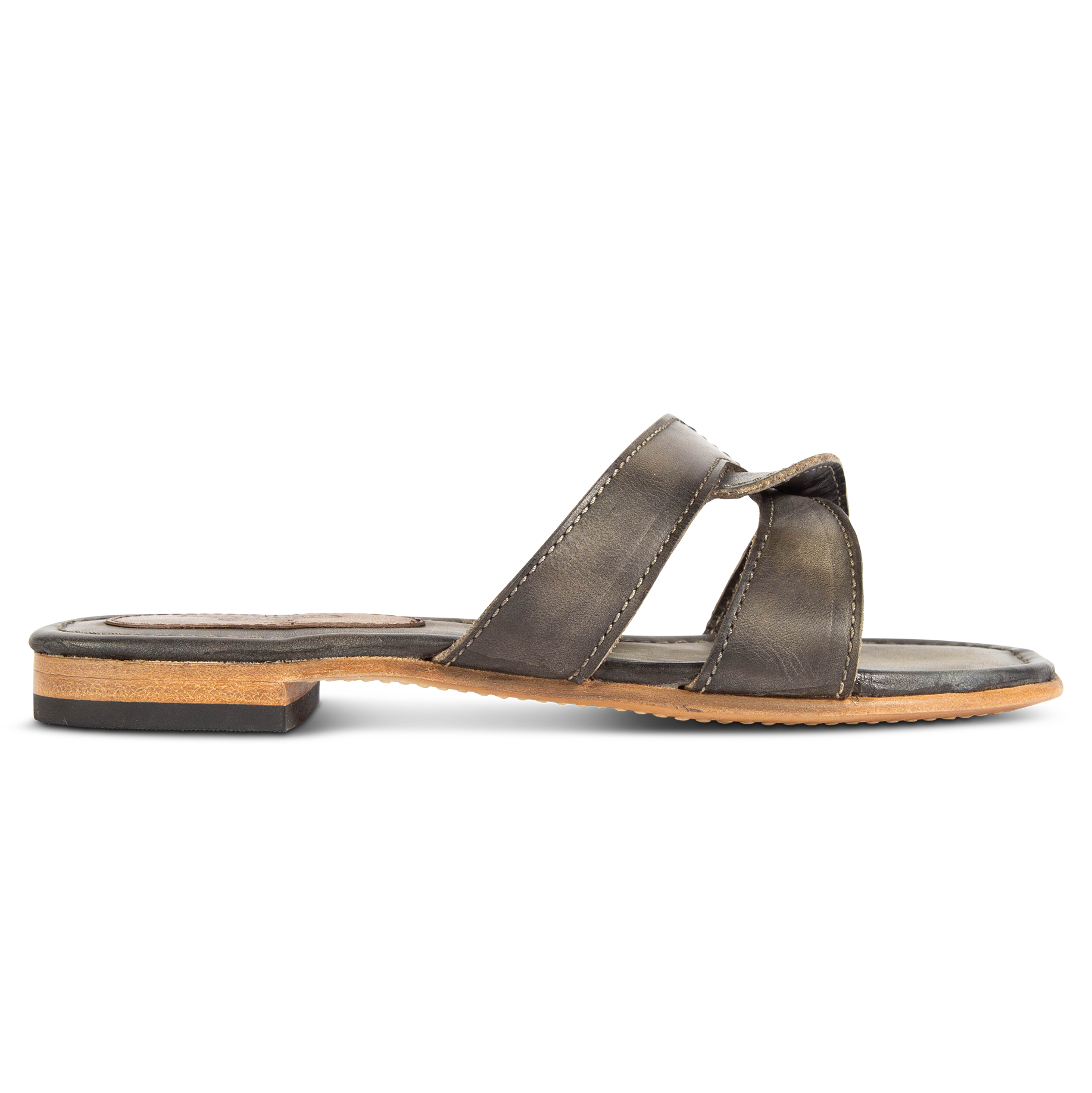 FREEBIRD women's Sawyer olive low heeled slip on sandal featuring criss-cross leather foot straps