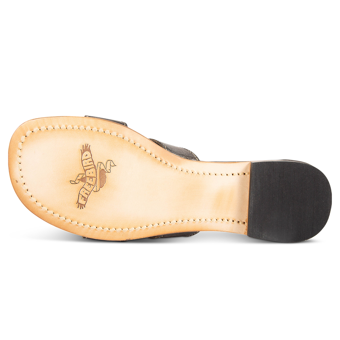 Leather sole on FREEBIRD women's Sawyer olive low heeled sandal